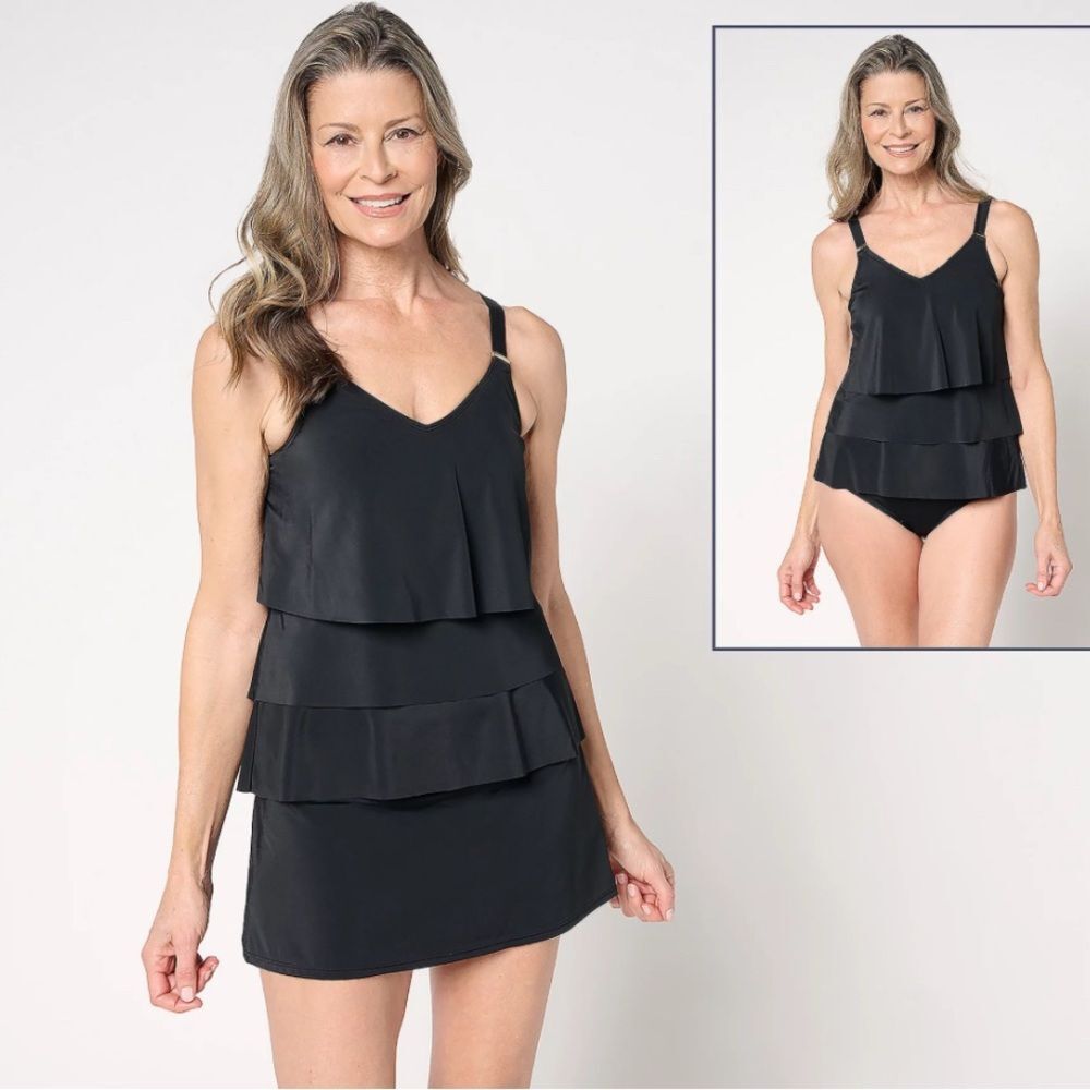 Susan Graver Soleil Tiered Tankini with Skirt & Brief